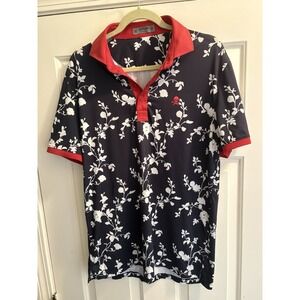G/Fore Women's Golf Polo Shirt Size Medium Navy Red Floral Performance Stretch